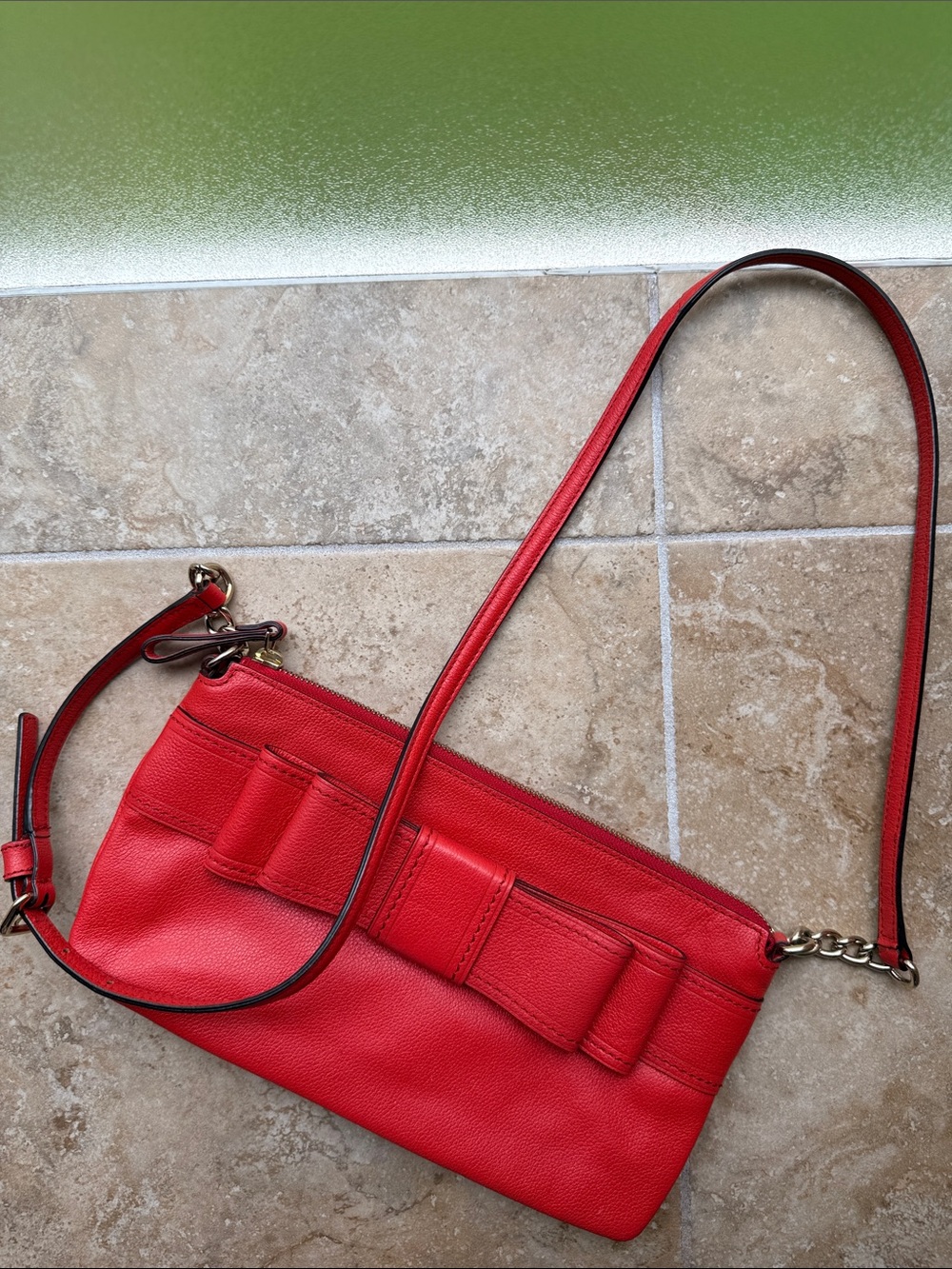 Kate Spade Robinson Street Zanni Red Bow Crossbody Bag Leather Rectangle BW Dots